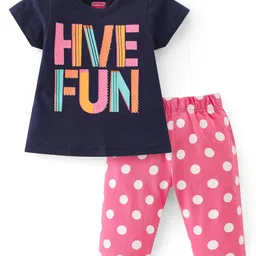 Babyhug Cotton Single Jersey Knit Half Sleeves Night Suit Text Print -Blue & Pink-picture-23