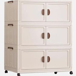 House of Quirk Plastic Storage Bins for Closet Organizers, Folding Storage Box, Stackable Storage Bins with Open Front Door Collapsible Storage Bins 60cm - 3 Layer Beige-picture-37
