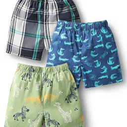 Babyhug Cotton Woven Boxers with Checks & Animal Print Pack Of 3 - Black Green & Navy Blue-picture-19