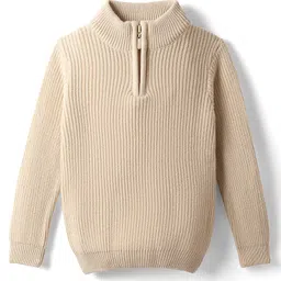 Pine Kids Knit Full Sleeves High Neck Solid Color Pullover Sweater - Off White image 1