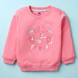 Simply Looper Knit Full Sleeves T-Shirt With Animal Print - Pink-picture-0