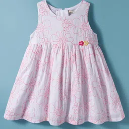 ORRIGANY Cotton Knit Sleeveless Frock With Floral Print & Applique - Red-picture-23