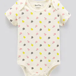 Bonfino Half Sleeves Onesies Fruits Print Pack of 3 - Ivory Pink image 2