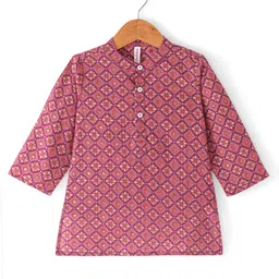 Babyhug 100% Cambric Full Sleeve Printed Kurta With Solid Dhoti Set - Magenta image 2