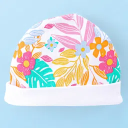 Babyhug 100% Cotton Knitted Cap with Butterfly Print- Yellow image 2