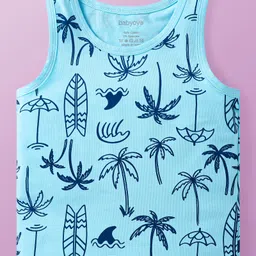 Babyoye Cotton Knit Sleeveless Vests with Beach Theme Print Pack of 3 - Light Blue Peach & White image 2