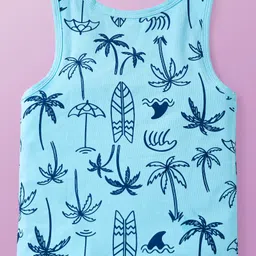 Babyoye Cotton Knit Sleeveless Vests with Beach Theme Print Pack of 3 - Light Blue Peach & White image 3