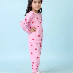 KUCHIPOO Cotton Blend Pack Of 2 Full Sleeves Polka Dots & Stars Printed Tees & Coordinating Joggers Set - Pink & Sea Green image 4