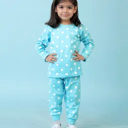 KUCHIPOO Cotton Blend Pack Of 2 Full Sleeves Polka Dots & Stars Printed Tees & Coordinating Joggers Set - Pink & Sea Green image 5