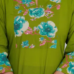 SIGNORIA Women Floral Printed Regular Sequinned Pure Cotton Kurta with Trousers image 5