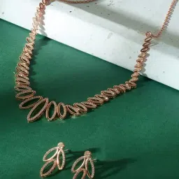 Zaveri Pearls Rose Gold Tone Cubic Zirconia Bling Necklace & Earring Set-ZPFK17650-picture-34