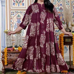 Swasti Women Floral Print Cotton Blend Plus Size Maxi Dress-image-33