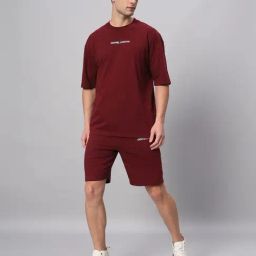 Griffel Maroon Cotton Loose Fit Logo Printed Co-Ord Set-picture-15