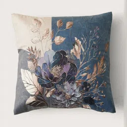 HOME 360 Blue & Peach Set of 2 Floral Velvet Square Cushion Covers image 2