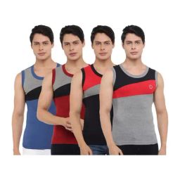 Dollar Bigboss Assorted Color Cotton Regular Fit Colour Block Gym Vests (Pack Of 4)-picture-11