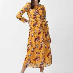 StyleStone Mustard Floral Print Midi Dress-picture-39