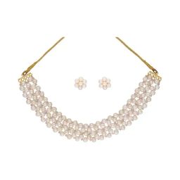 Sri Jagdamba Pearls Cherry 1 Line White Pearl Necklace Set-picture-18