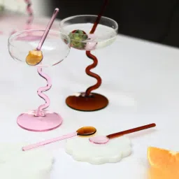 Muun Home Pink Abstract Swirl Cocktail Glasses - Set of 2 (220 ml) image 4