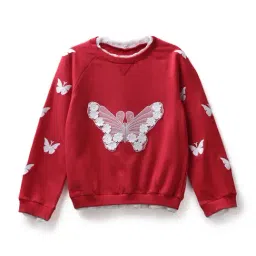 Under Fourteen Only Kids Red & White Embroidered Full Sleeves Sweatshirt-image-54