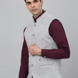 Cantabil Grey Regular Fit Chequered Waistcoat image 4