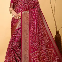 Saree Mall Pink Silk Self Saree with Blouse Piece image 4