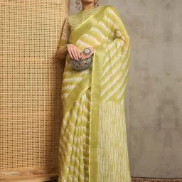 Saree Mall Light Green Linen Self Saree with Blouse Piece image 4