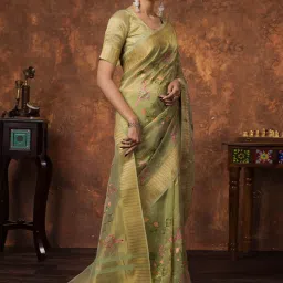 Saree Mall Light Green Organza Self Saree with Blouse Piece image 4