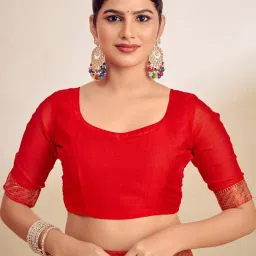 Saree Mall Orange Chiffon Self Saree with Blouse Piece image 4