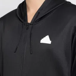 Adidas Black Loose Fit Striped Sports Hoodi image 4