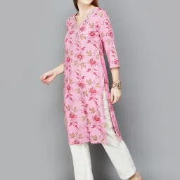 Melange by Lifestyle Pink Rayon Floral Print Kurta image 4