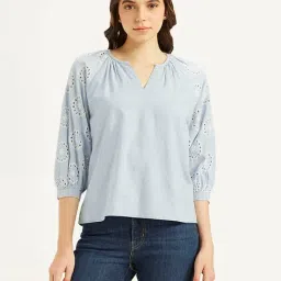 Levi's Light Blue Cotton Regular Fit Embroidered Top-image-52
