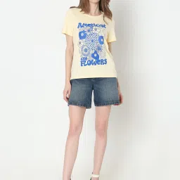 Vero Moda Yellow & Blue Cotton Floral Print T-Shirt image 4