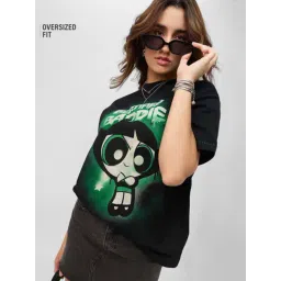 The Souled Store Black Cotton Graphic Print Oversized T-Shirt-picture-46