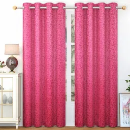 LUZDECOR Pink Printed Velvet 2 Pieces Long Door Black Out Eyelet Curtains 108"x84"-picture-19
