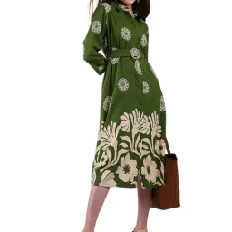 Vero Moda Green & Beige Printed Shirt Dress With Belt-picture-42