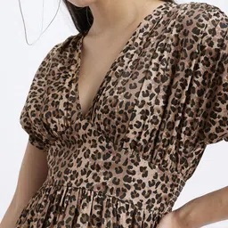 glitchez Fierce & Fearless Prints Smocked Detail Cinched Waist Mini A-Line Dress image 4