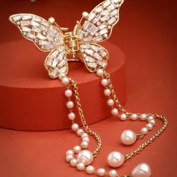 Panash Pearls & Stone Studded Butterfly Shaped Embellished Claw Clip-image-69