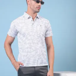 Crimsoune Club Grey Blended Slim Fit Printed Polo T-Shirt-image-59