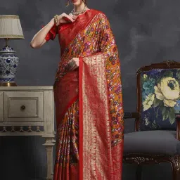 Saree Mall Orange & Red Silk Printed Saree With Unstitched Blouse-picture-38