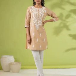 Janasya Beige Cotton Embroidered Straight Kurti-picture-46