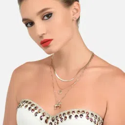 Zaveri Pearls Gold Tone 3 layers Horse & Horseshoe Embellished Necklace & Earring Set-ZPFK17729-picture-18