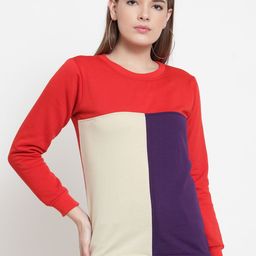 Belle Fille Women Red & Purple Colourblocked Sweatshirt-picture-4