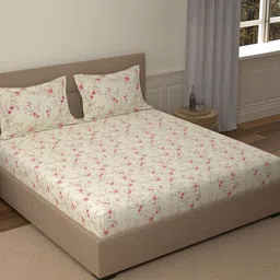 STELLAR HOME Lilly Off White & Pink Printed Cotton 104 TC King Bedsheet Set 2.54m x 2.74m-image-73