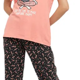 max Women Cotton Printed T-Shirt with Drawstring Waist Pajamas image 1