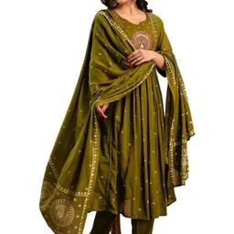 MILAAV Embroidered Regular Pure Cotton Kurti With Trousers & Dupatta image 4