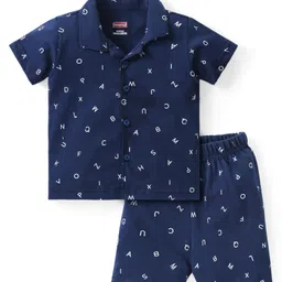 Babyhug Cotton Knit Half Sleeves Night Suit With Alphabets Print - Navy-picture-10