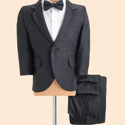 Robo Fry Woven Full Sleeves Striped 3 Piece Party Suit with Bow - Navy Blue-picture-12