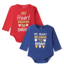 Doodle Poodle 100% Cotton Knit Full Sleeves Onesies with Text Print Pack of 2 - Red & Blue-picture-29