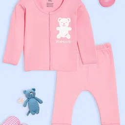 The Mom Store Cotton Knit Full Sleeves Teddy Bear Printed Shirt & Pajama Set - Multi Colour-picture-28