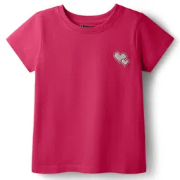 Pine Kids Cotton Knit Half Sleeves T-Shirt With Heart Print - Red-picture-41